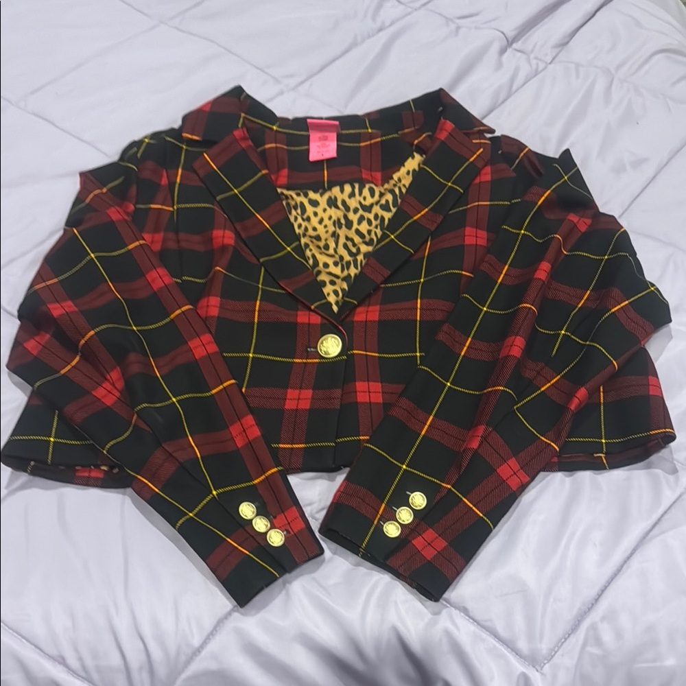 Torrid Betsey Johnson Red and Black Crop Plaid Blazer